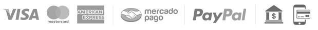 Visa · Mastercard · American Express · Mercado Pago · PayPal